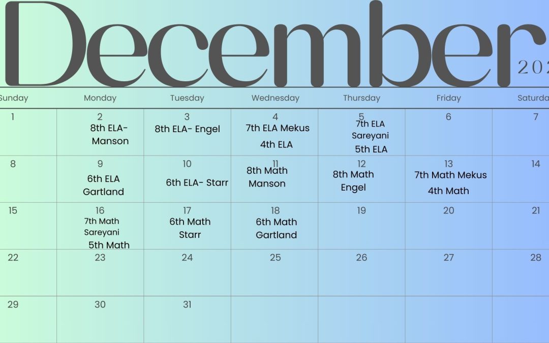 December Testing Calendar